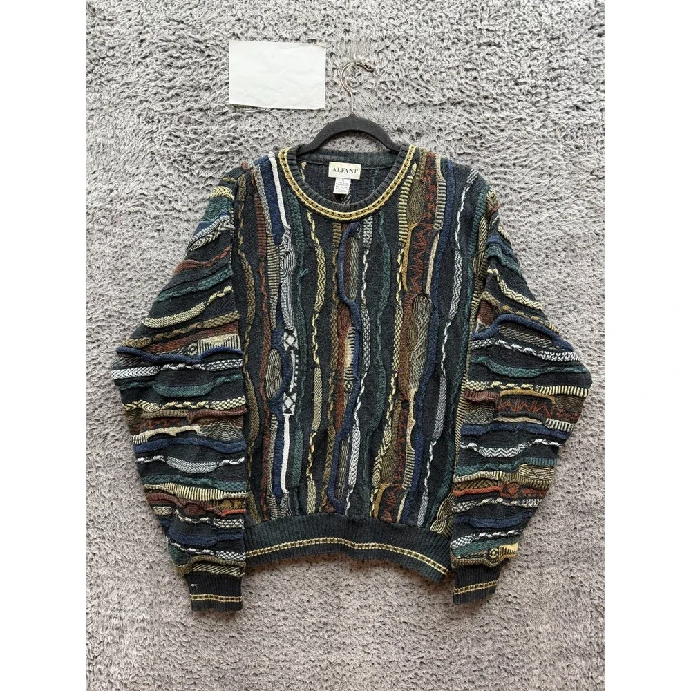 Vintage 1990s Alfani 3D Textured Knit Pullover Sweater Multicolor Mens Size M